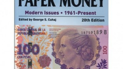 El billete de Evita, en la tapa del libro de los billetes del mundo