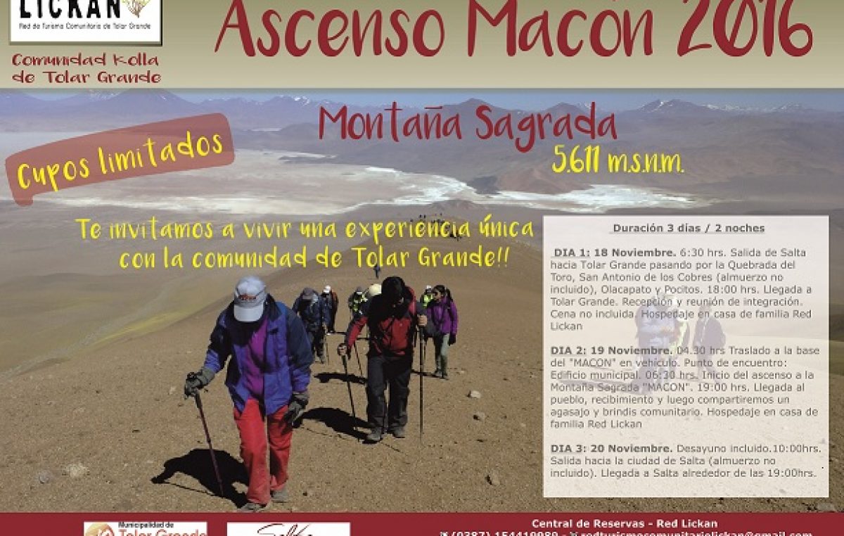 En Tolar Grande se realizará el “Ascenso a la Montaña Sagrada Macón”