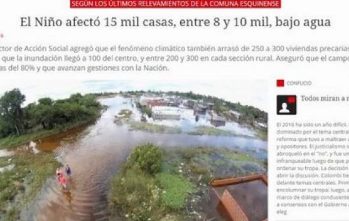 Nación sólo asistió a 40 de las 17 mil casas inundadas en Esquina