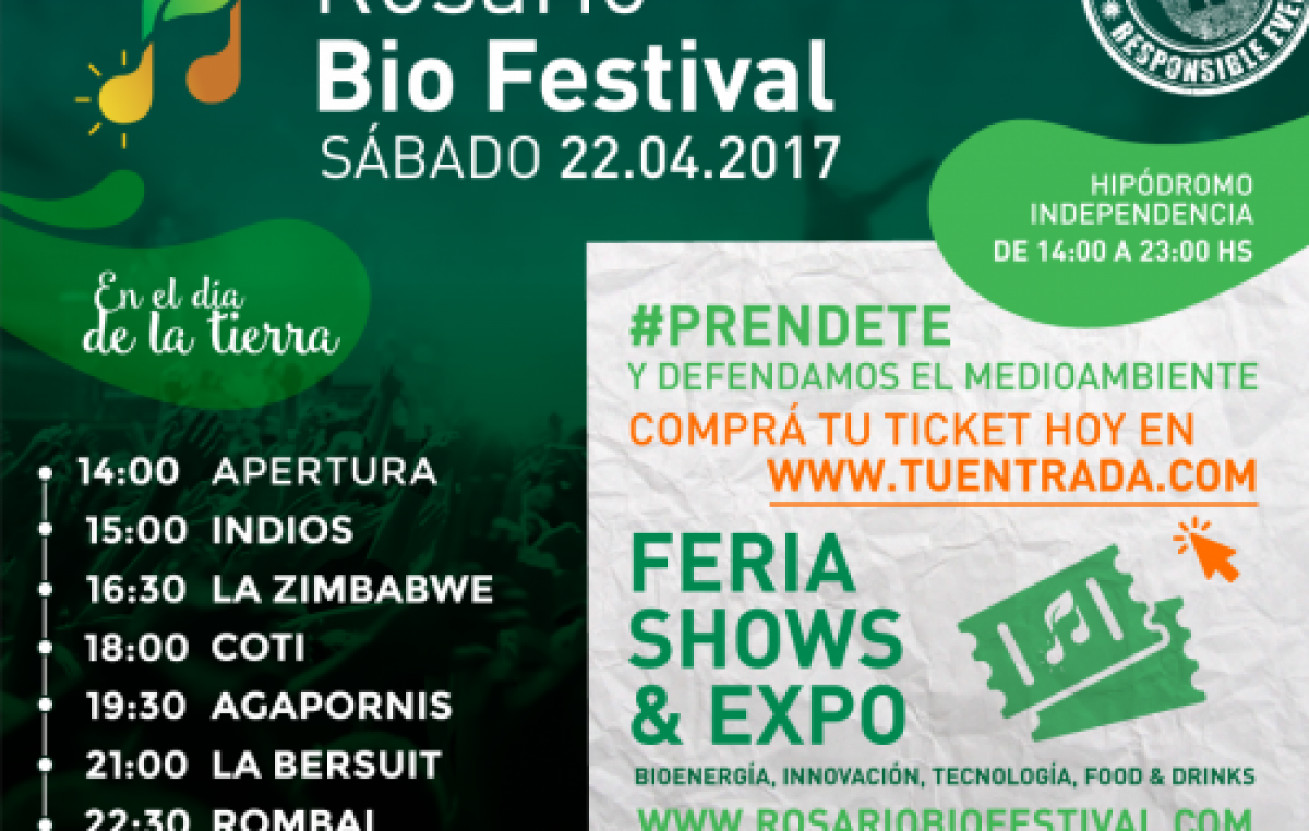 Rosario será sede del primer bio festival de música del país, 22 de abril