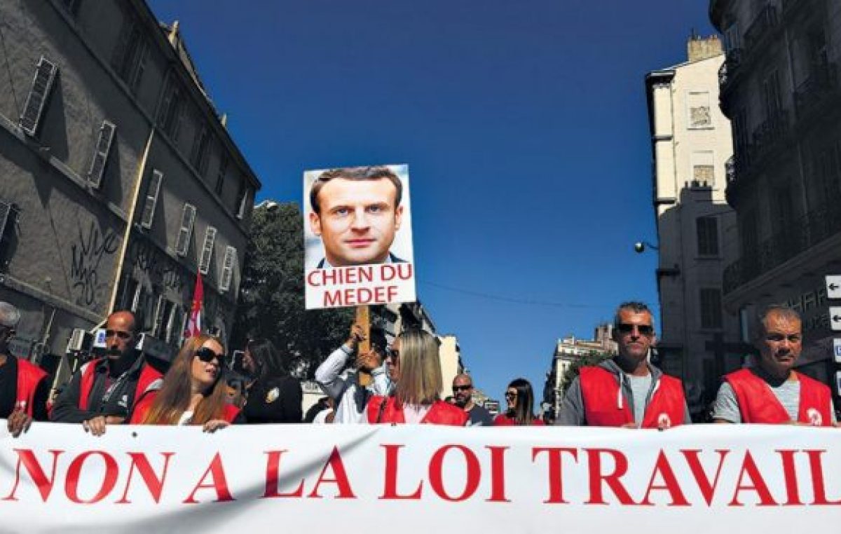 Para los obreros, Macron rima con patrón