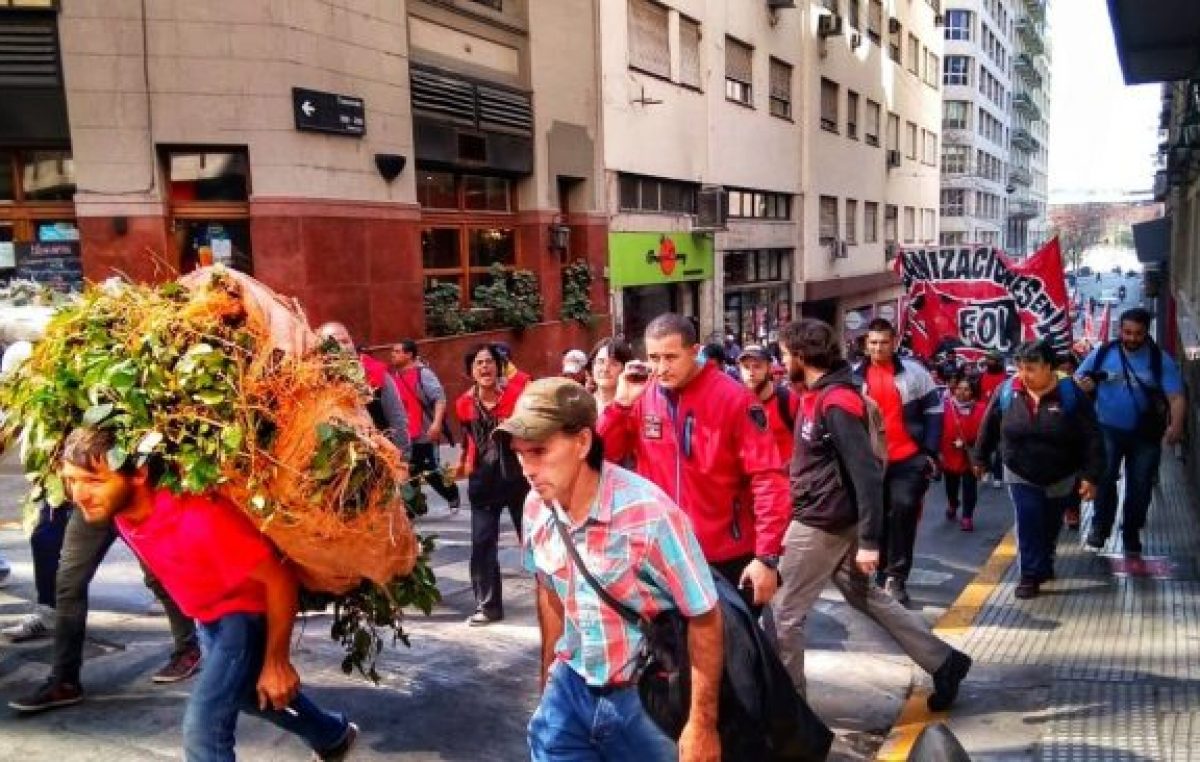 Protesta de los tareferos: cosechan yerba a mano y les pagan $0,90 el kilo