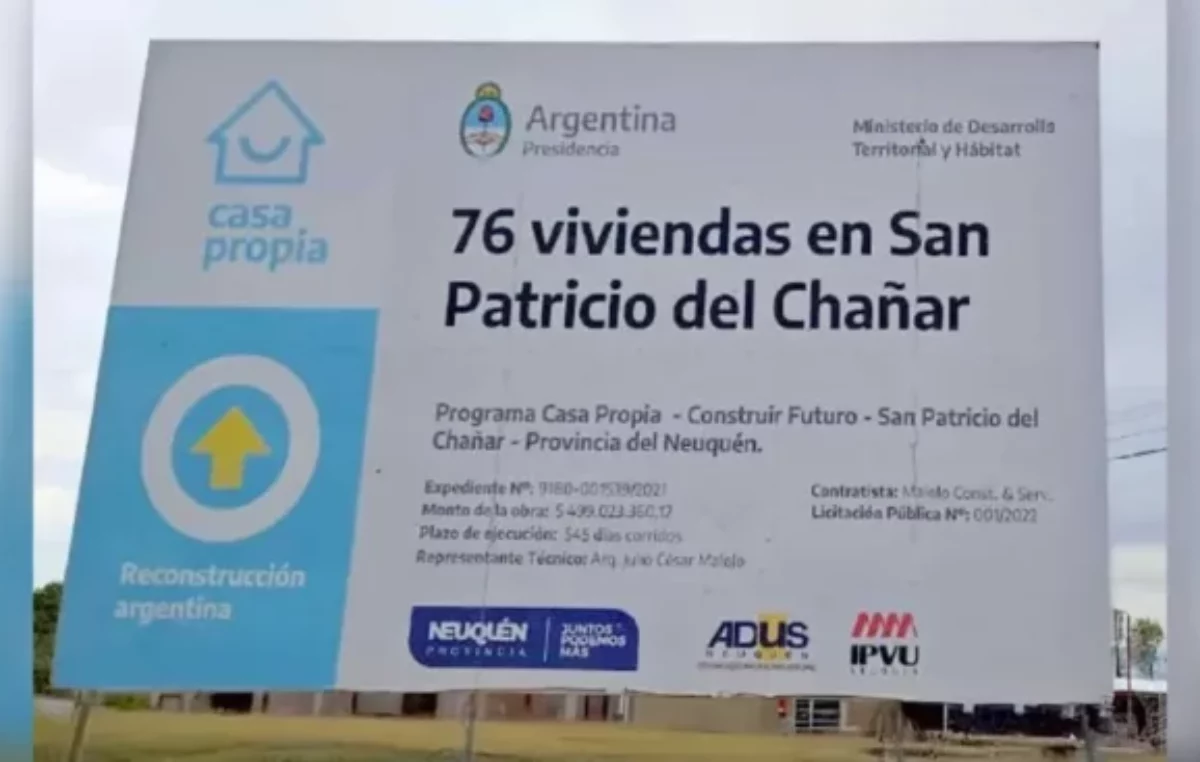 San Patricio del Chañar: la Municipalidad se hace cargo de las viviendas que dejó pendiente Nación